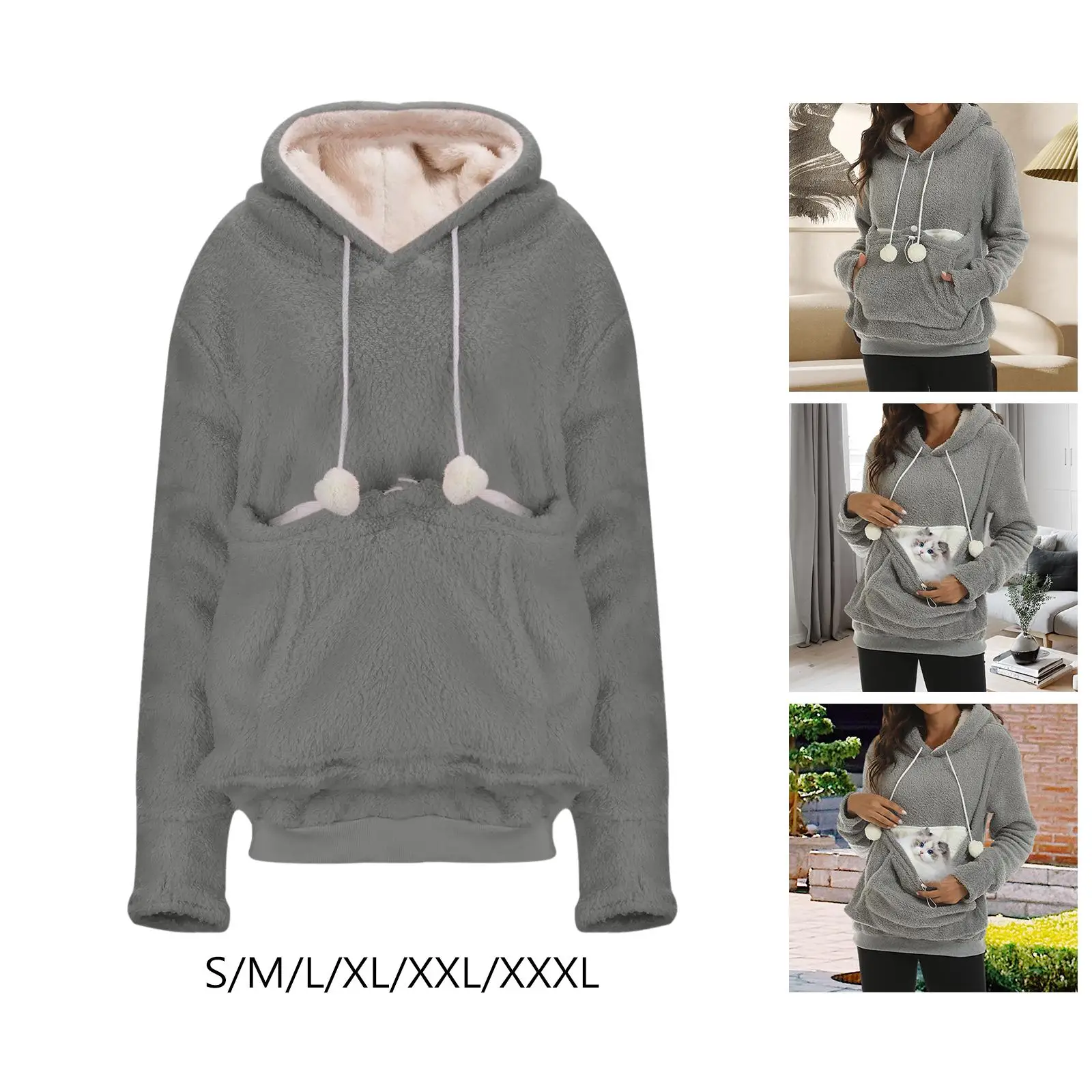 Pet Hoodies Sweatshirt Women Big Pouch Hoodie Clothing Hooded Sweatshirt Cat Dog Holder for Autumn Travel Backpacking Outdoor