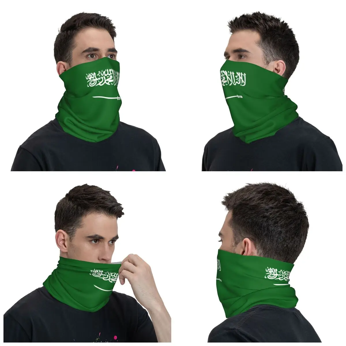 Custom Flag Of Saudi Arabia Bandana Winter Neck Warmer Men Windproof Wrap Face Scarf for Hiking Gaiter Headband