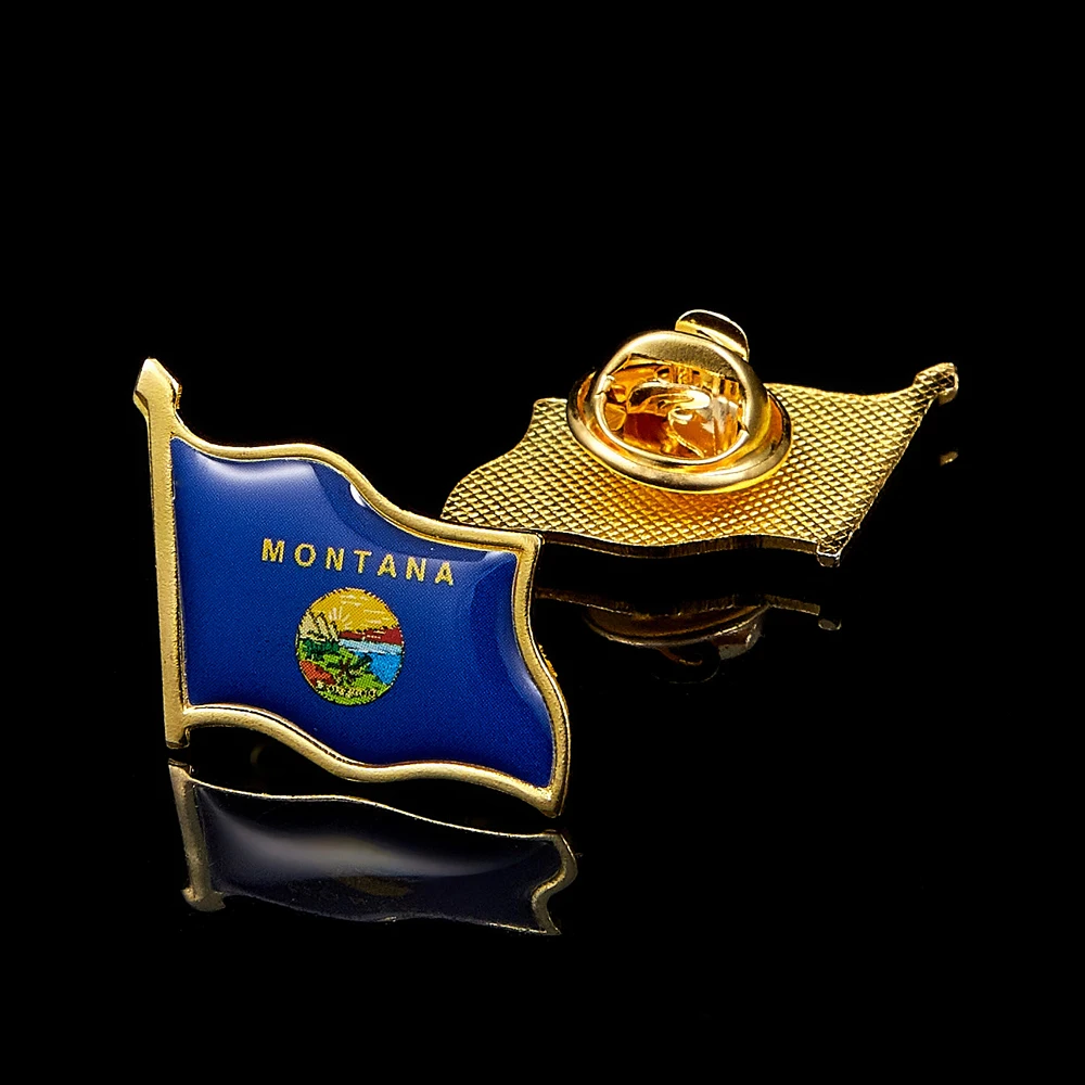 American Montana Treasure State USA Alfileres de bandera ondulados coloridos Broche de insignia patriótica de EE. UU.