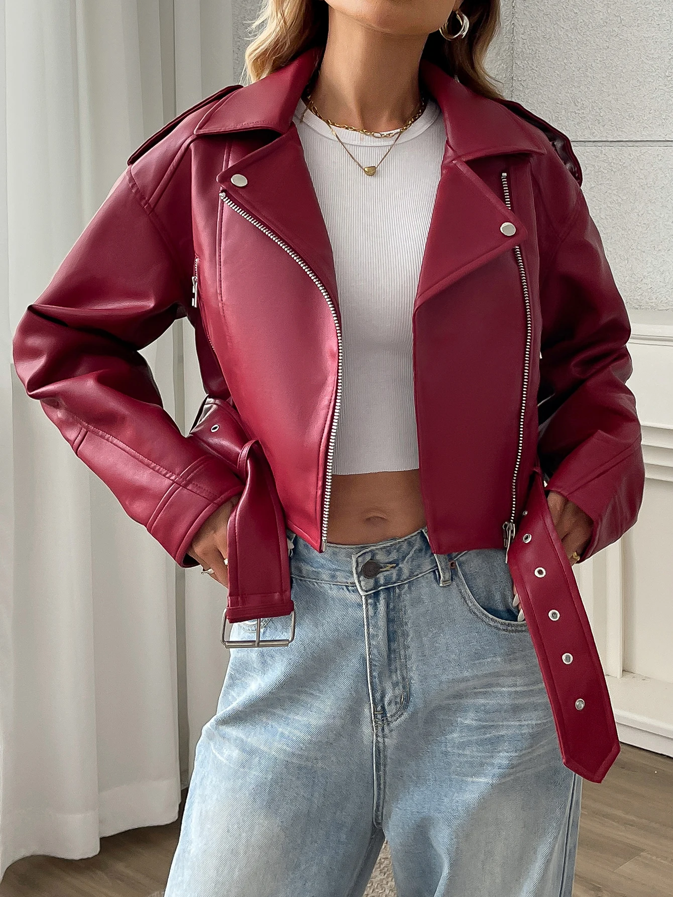 Fitaylor Spring Autumn Women PU Leather Jacket Motorcycle Outwear Casual Lapel Zipper Short Coat