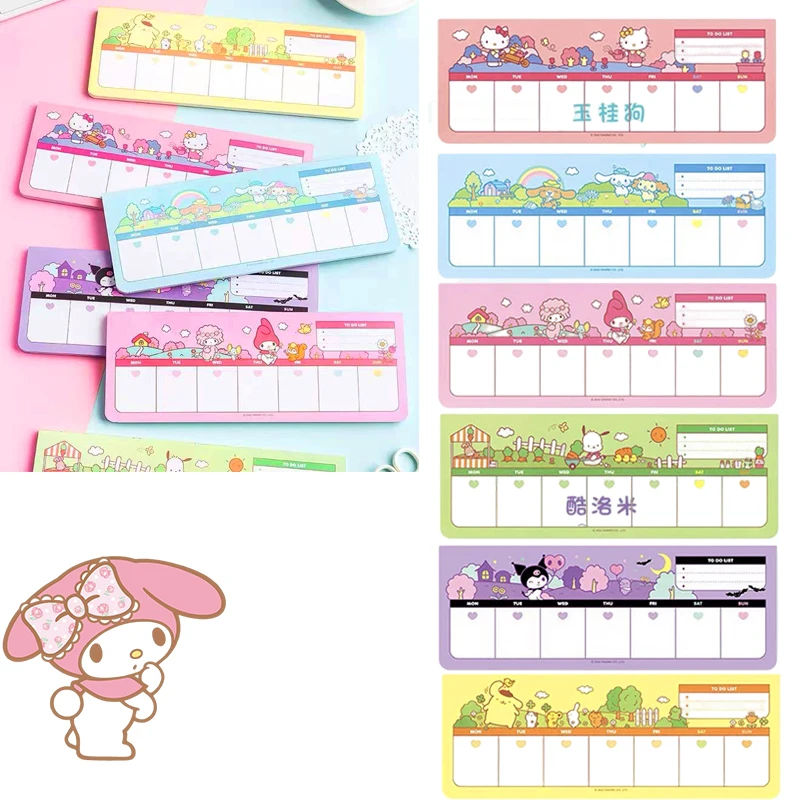 Kawaii Hello Kitty Weekly Plan Notepad Stationery Sanrio Note Book Melody Week Plan Kuromi Cinnamoroll Pochacco Notebook Limited