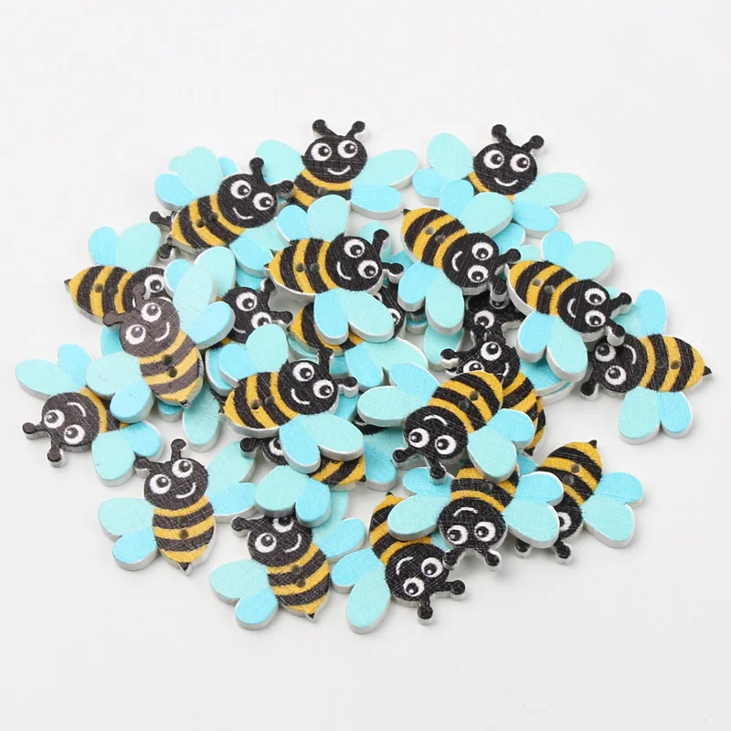 20pcs Cute Bee 2Hole Button Animal Wood Buttons For Sewing Accessories Clothing Needlework Scrapbook Decoration Crafts