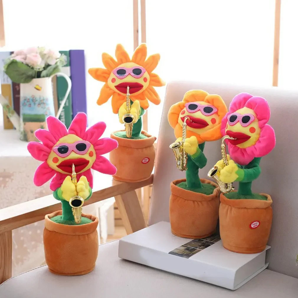 

Kids Toys Singing and Dancing Cactus Sun Flower Toy Simulation Sunflower Dancing Playing Saxophone Bluetooth Musical Plush Toy