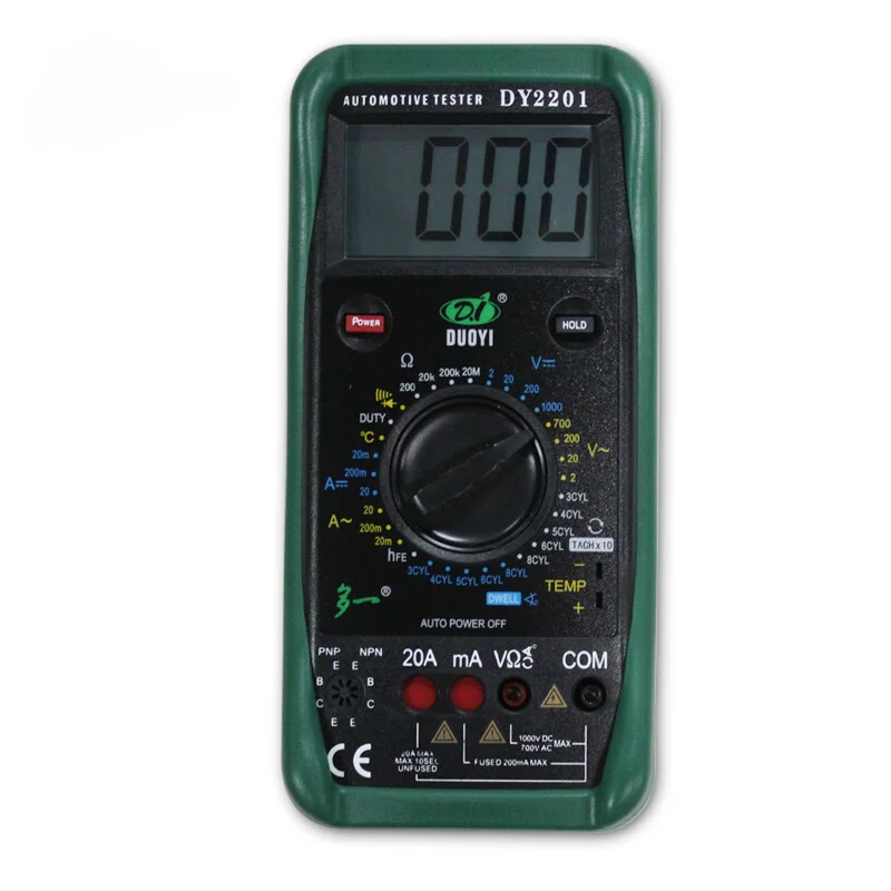 DUOYI DY2201 DY2201B Digital Automotive Tester Multimeter 500-10000 RPM  Angle Temperature Meter Multimeter Overload Protection