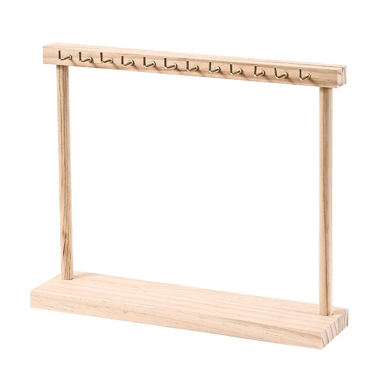 

Solid Wood Jewelry Display Stand, Square Necklace Hanging Rack for Pendants, Multi-Peg Holder, Fashion Storage for Women,