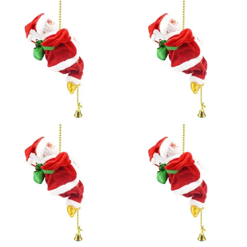 

2025 Trend 4X Santa Claus Climbing On Rope Decoration Electric Automatic Plush For Home Wall Windows Hanging Ornament