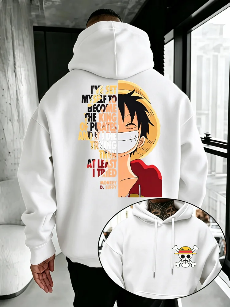 One Piece Anime Hoodie Monkey D Luffy Zitat-Print Streetwear Unisex Herren Damen Oversized Casual Sweatshirts Langarm – Detail 5