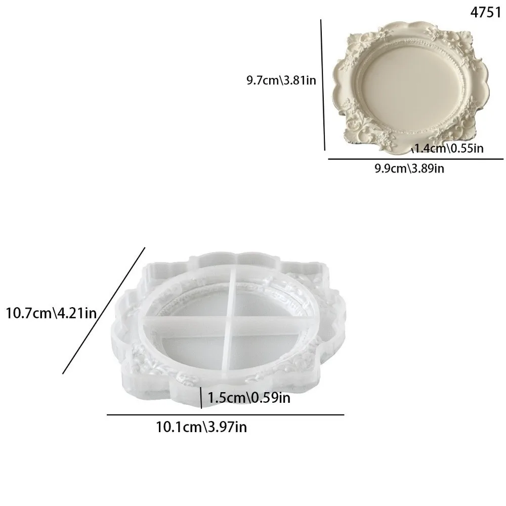 Rose Embossed Jewelry Storage Tray Vintage Floral Relief Creative Shape Storage Bowl Silicone Mold White Gypsum
