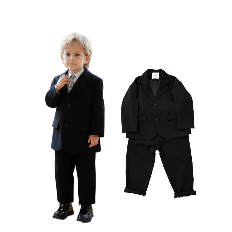 Gentleman Kids Spring 3Pieces/Set Jacket Pants Nacklace Birthday Party Dress Boys Wedding Piano Host Speech Performance Costume