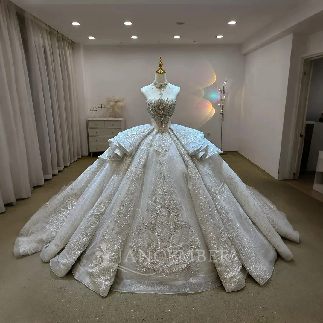 Customized Elegant Wedding Dress V-neck Lace Organza Long-sleeved Women's Wedding Dress Lace Up Back Vestido de novia 2025