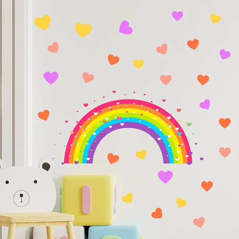 Hot Sale Glow-In-The-Dark Rainbow Heart Toilet Stickers Self-Adhesive Removable PVC Bedroom Bathroom Wall Decor Car Decals