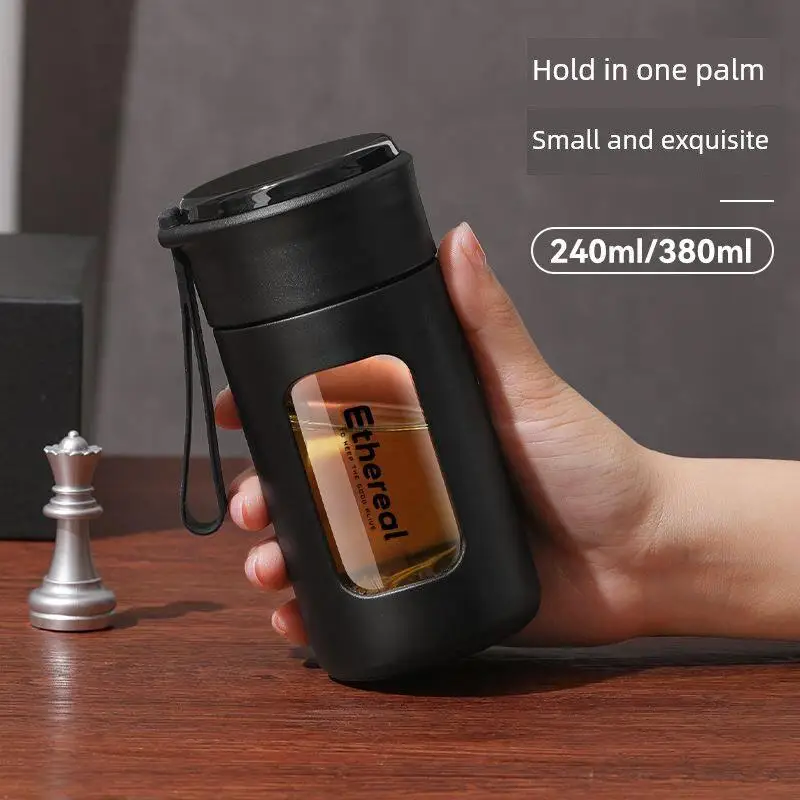 Portable  Glass Cup for Men High Temperature Resistant Anti Drop Office Use Tea Brewing Small Cup Dual Layer Personal Use