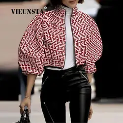 Women Polka Dot Pattern High Street Short Jacket Turtleneck Stylish Flower Print Jackets New Fashion Lantern Sleeve Zipper Coats