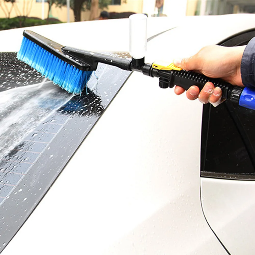 Car Wash Brush with Cleaner Bottle Foam Washer Water Spray Car Wash Brush Hose Adapter Vehicle Truck Cleaning Water Spray Nozzle