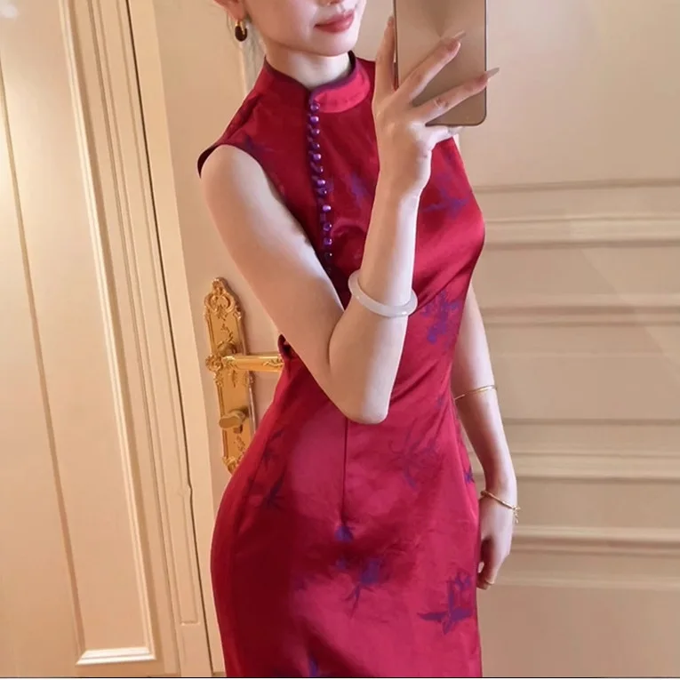 

8057 Beiping Past Story Cheongsam, новое летнее длинное платье с высоким воротником и бисером, утягивающее талию, с разрезом