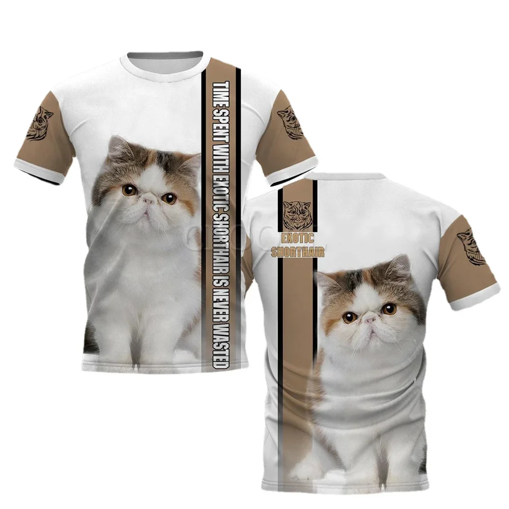 HX Cats Exotic Shorthair T-shirts Time Spent with Cat Printed Tees Short Sleev Shirts Fashion Men Clothing Dropshipping
