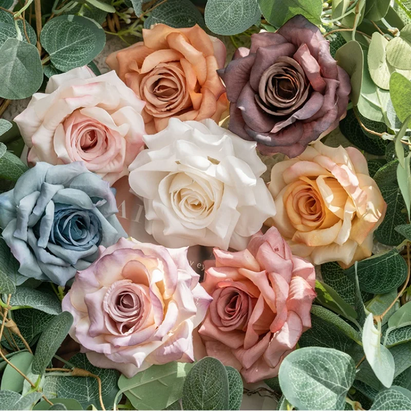 Tête de Roses en fausses fleurs 3D réalistes, pour la maison et le restaurant, décor de bureau, tissu en soie, fausse fleur pour la décoration de Festival d'activité
