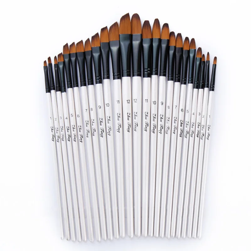 

12pcs/set Nylon Hair Wooden Handle Watercolor Paint Brush Pen Set Learning DIY Oil Acrylic Painting Art Paint Brushes Supplies