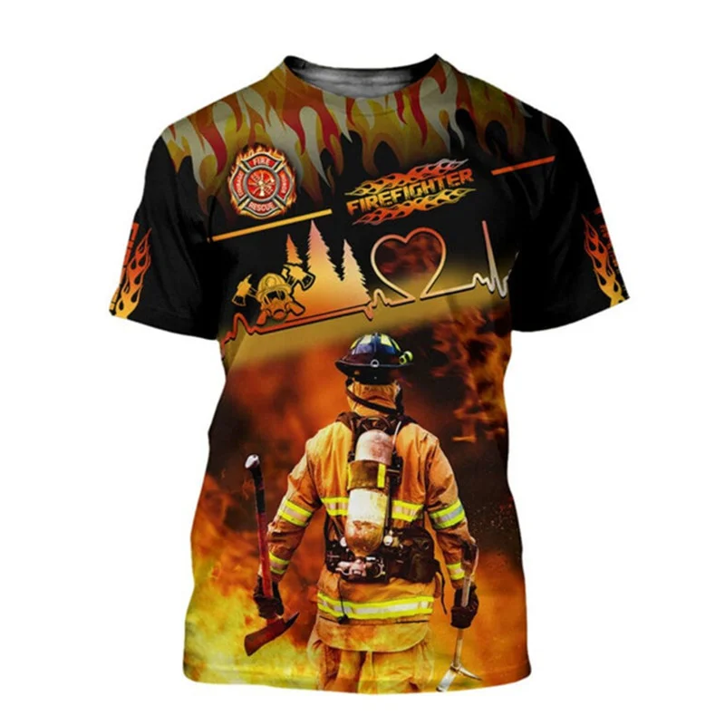 Firefighter Fire Rescue Graphic T Shirts for Men Cosplay Fireman Costume T-shirt 3D Printed Firefighters Extinguish The Fire Tee