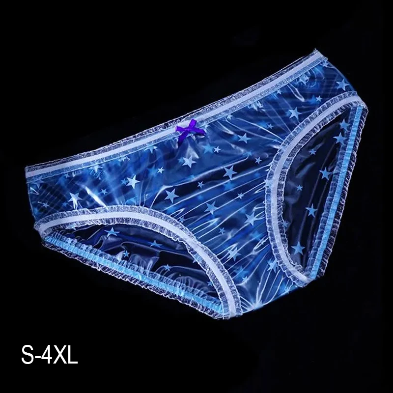 

Sexy Transparent Pentagram Lace Bow PVC Plastic Underpants Soft Smooth ABDL Adult Baby Panties Waterproof Couple Erotic Briefs