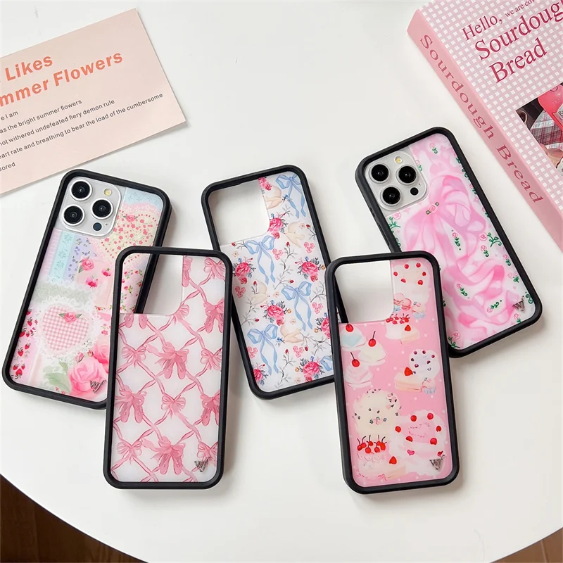 

Wildflower Ins 3D Cartoon Girls Bow Pink Case For iPhone 15 14 13 Pro Max Cute WF Shockproof Protective Matte Back Cover Funda