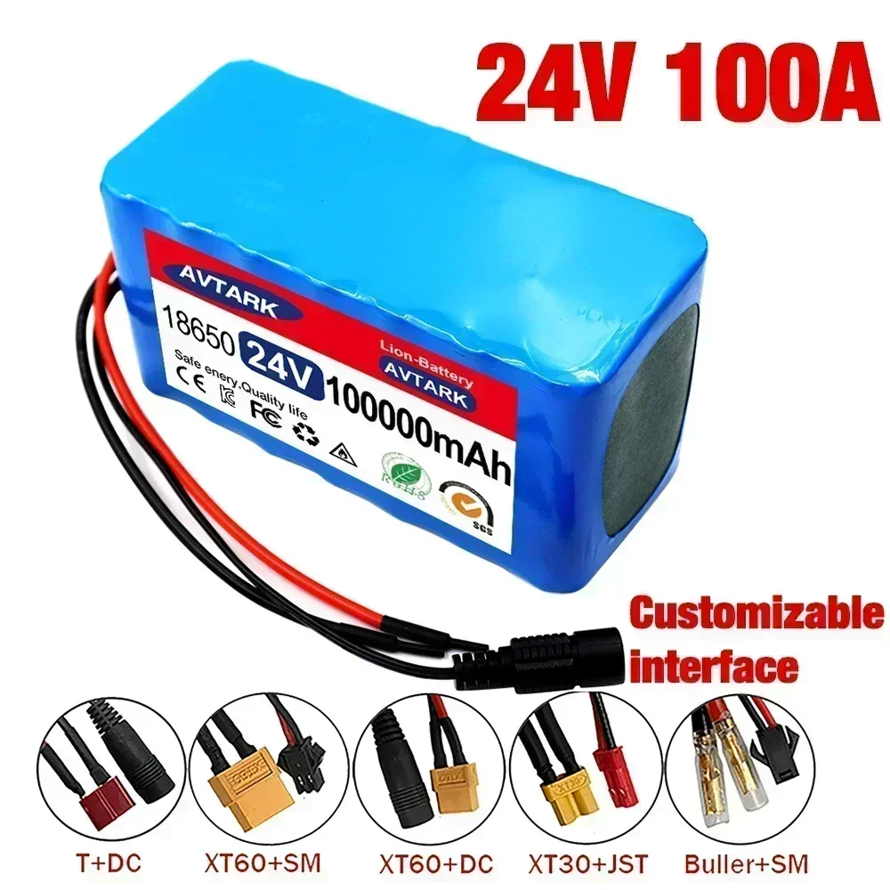 2025 NEW 24V 7S3P 18650 Lithium-Ion Battery Pack 100Ah with 20A Balanced BMS for Scooter Electric Wheelchair ,+ 2A Charger