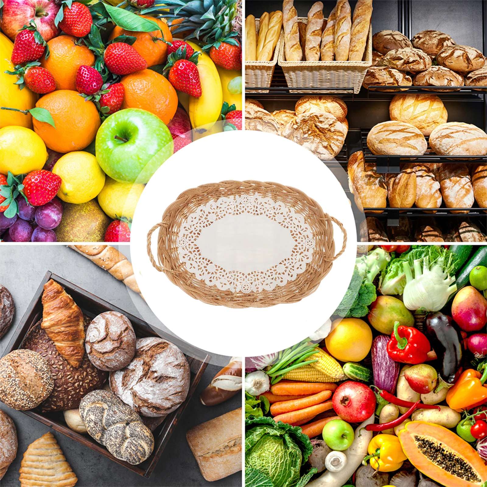 

Snack Storage Tray Woven Basket Bread Fruit Small Baskets Serving Rattan Kitchen Home Storage Decor Container Set