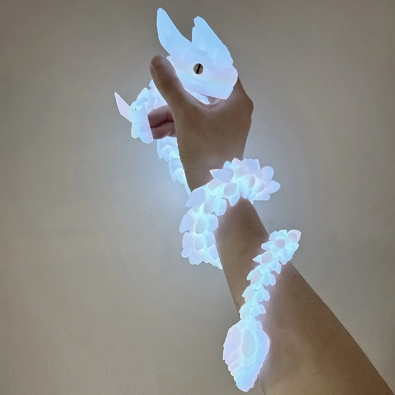 3D Printed Horned Dragon Figurine Ornament Luminous Dragon Full Body Joints Movable Simulated Animal Model Desktop Craft Decor