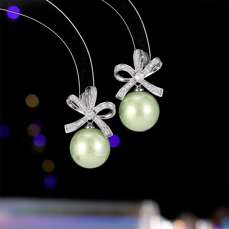 

Zircon earrings, elegant and fashionable in style, women's s925 silver needle bow pearl earrings