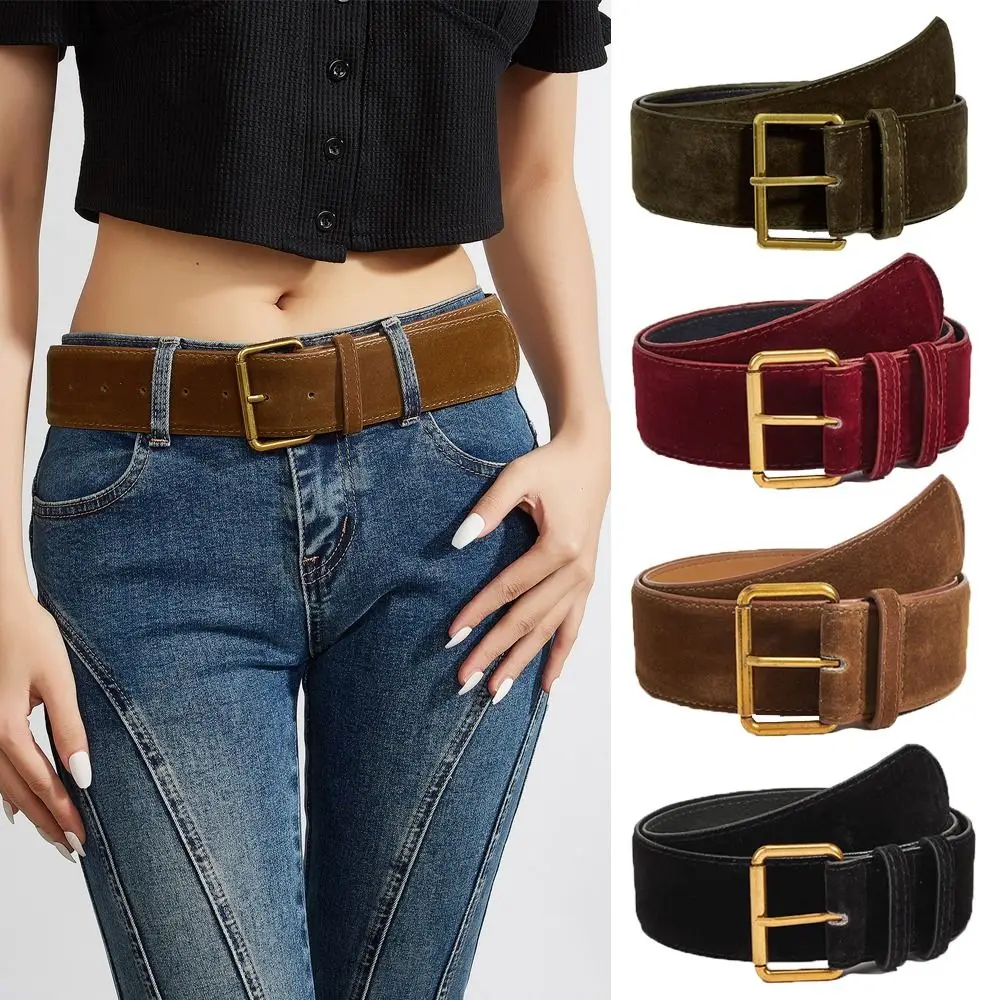 Women Fashion Luxury Design Suede Leather Wide Belt Casual Versatile Business Waist Strap Trendy Trouser Dress Belts Gifts
