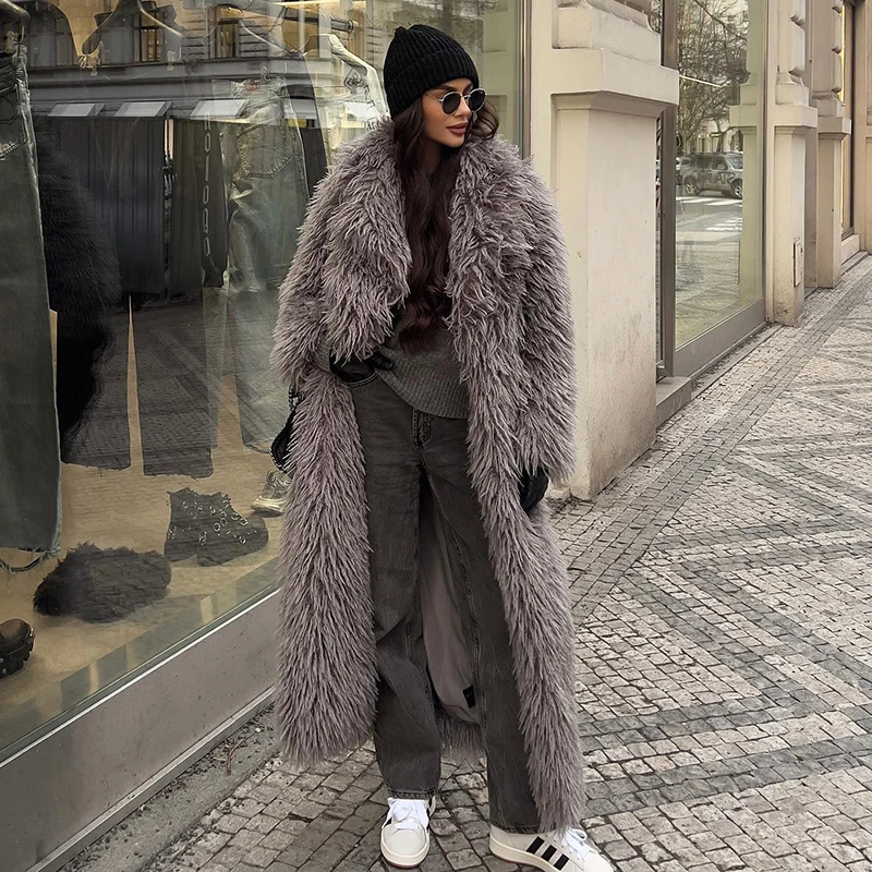 Neo Mint Extra Long Luxury Lamb Fur Teddy Coat Women 2024 Winter Ladies Mob Wife Style Oversized Chunky Faux Fur Jacket Overcoat
