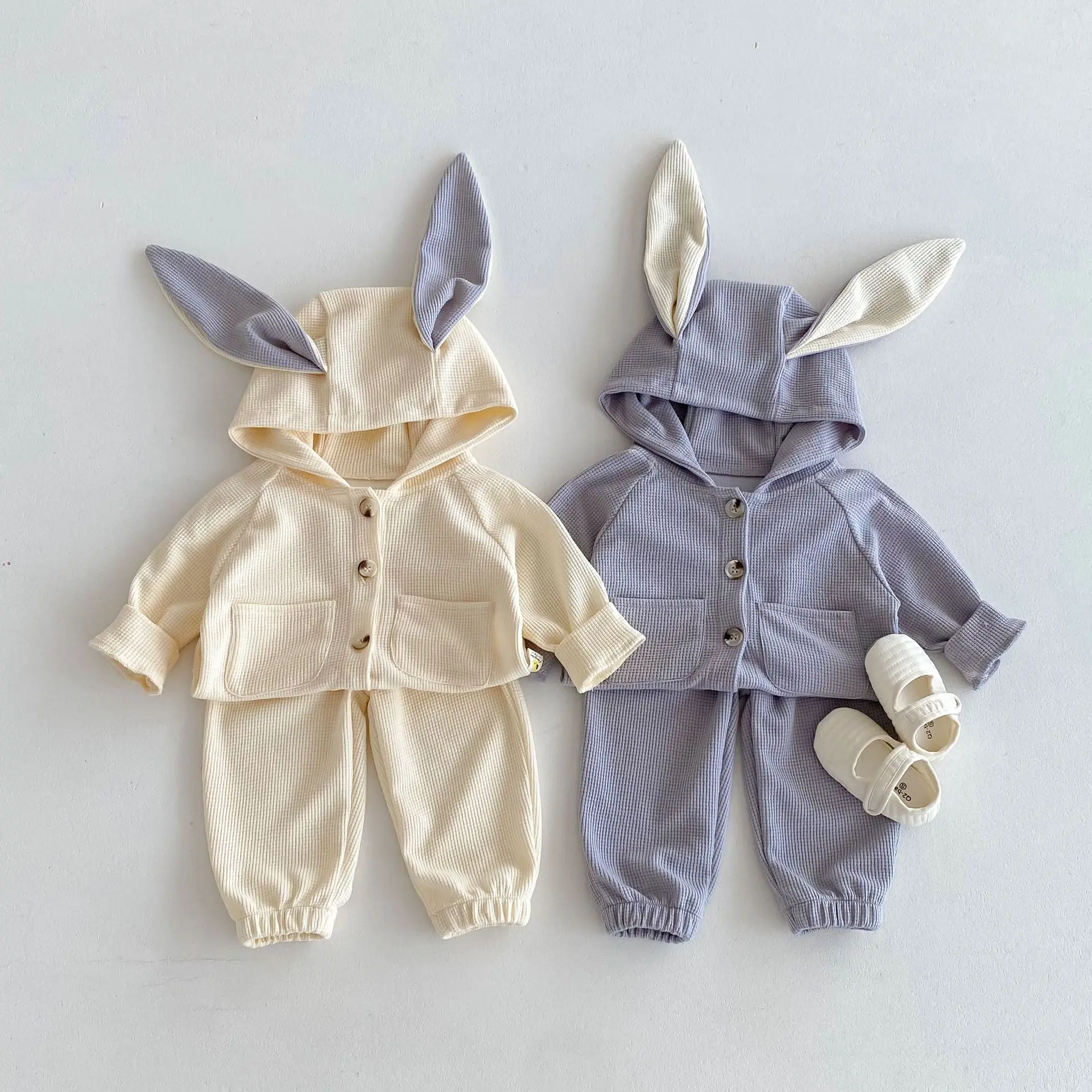 Newborn Baby Clothing 2pcs Sets Autumn Winter Infants Girl Hooded Ears Tops Pants Outfit For Toddler Boys Costume Cute Kids Suit