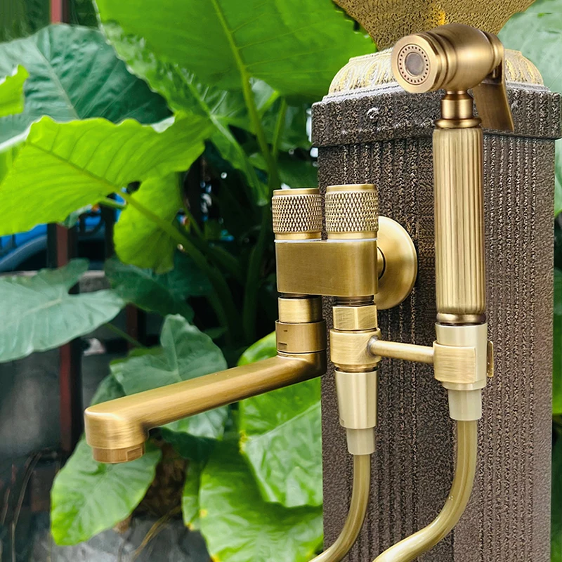 

Antique Hand Held Bidet Sprayer Douche Toilet Kit Garden Faucet Copper Engrave Shattaf Shower Head Valve Set Jet Bidet Taps Set
