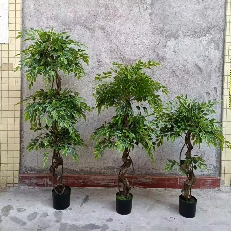 #￥Exclusive Jumei Banyan Tree Bonsai Artificial Eco-friendly UV Resistant Indoor Decorative PottedFake GreenOrnament Wood Leaves