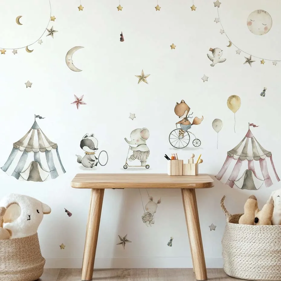 Cartoon Cute Lion Elephant Animal Circus Wall Stickers Removable for Bedroom Living Room Nursery Decoration Wall Decals