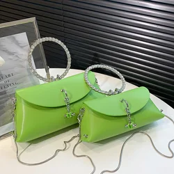 2023 New Luxury Designer Women pochette da sera femminile Bling Crystal Simple Green Beige Chic Handbags Fashion Chain Crossbady Bags