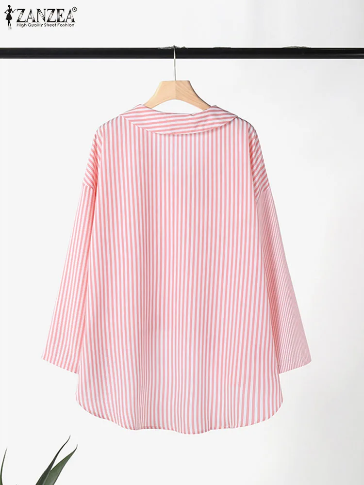 Women V Neck Long Sleeve Blouse ZANZEA Fashion Summer Striped Shirt Elegant Asymmetrical Hem Blusas Casual Work Tops Chemise