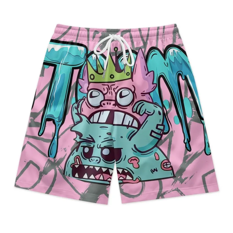 Kleine Monster drucken Kordel zug Taille rosa Shorts schnell trocknen atmungsaktive Polyester Sport Shorts Streetwear Kleidung Hosen