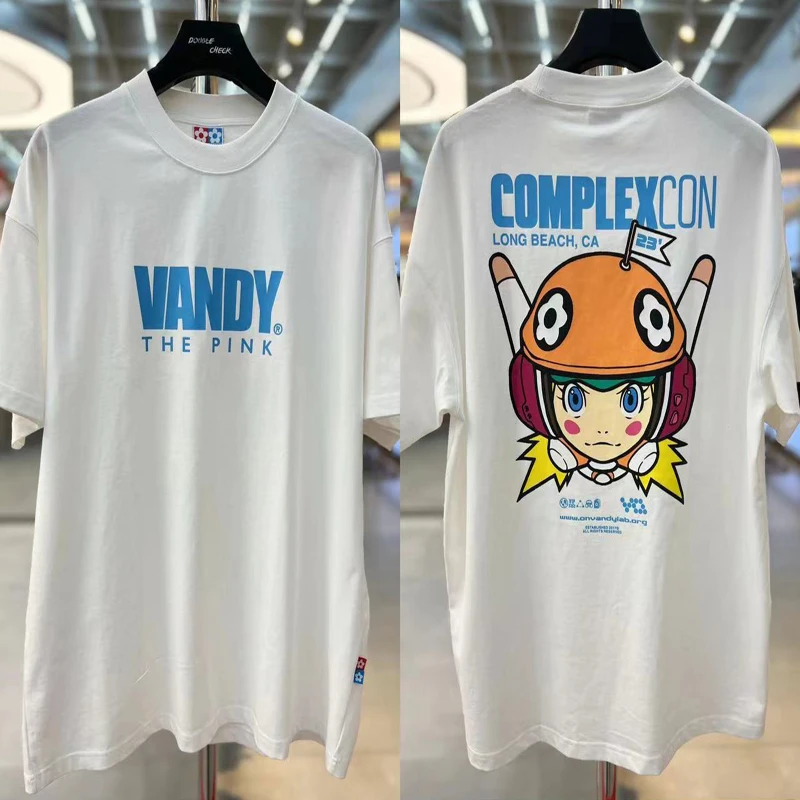 جديد فاندي HEP INK تي شيرت الأمريكية شارع العليا الكرتون رسالة مطبوعة قصيرة الأكمام الصيف فضفاضة عادية زوجين تي شيرت كامل