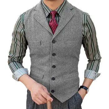 Mens Suit Vest Lapel V Neck Wool Herringbone Casual Formal Business Vest Waistcoat Groomman For Wedding 3 Mens Suit Vest Lapel V Neck Wool Herringbone Casual Formal Business Vest Waistcoat Groomman For Wedding 3