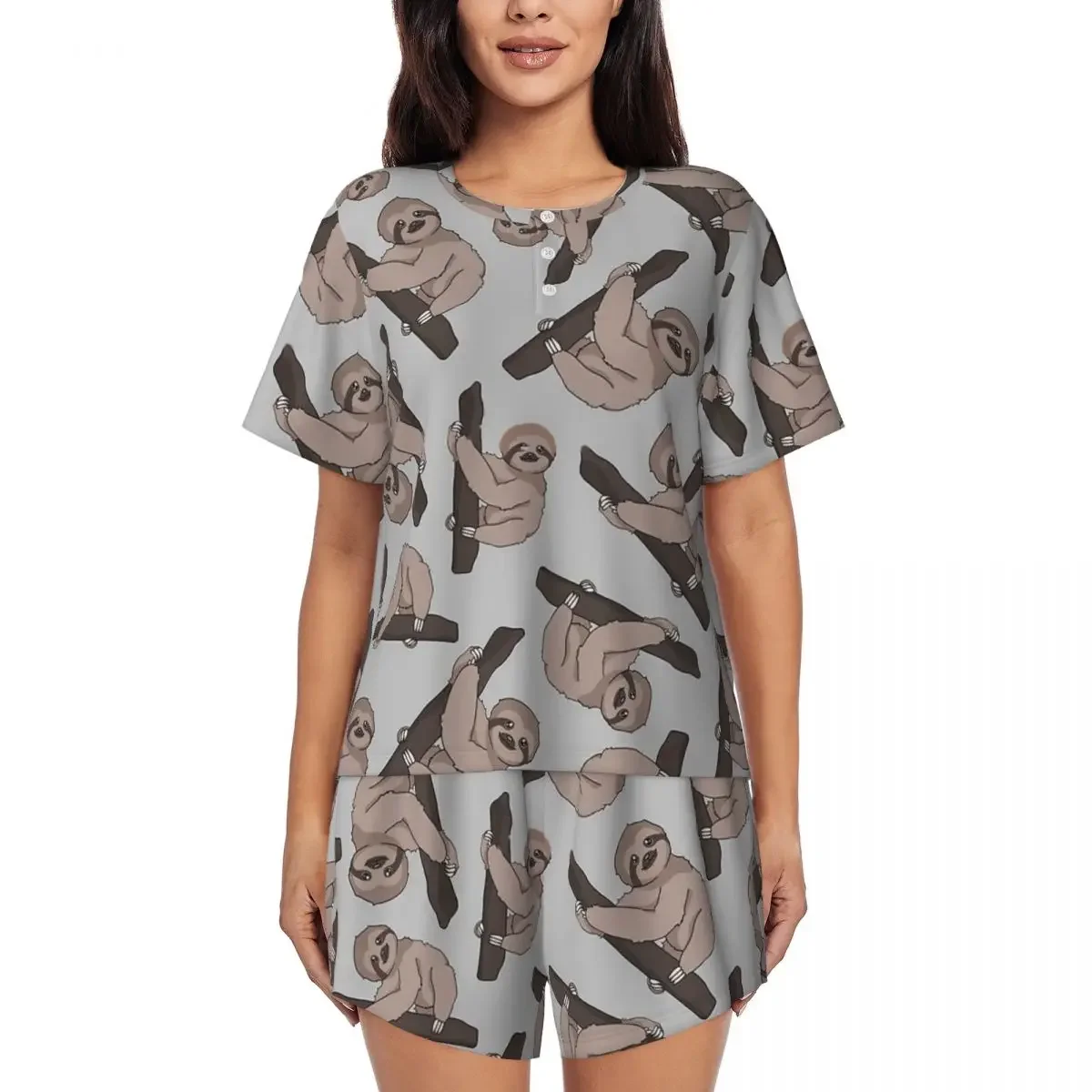

Super Cute Sloth Round Neck Short Sleeve Nightgowns for Sleeping Sleepshirts Women Soft Pajama Set Short Pants