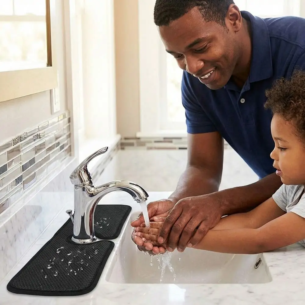 

Microfiber Faucet Splash Catcher Contoured Shape Wraparound Design Absorbent Mat Dish Drying Pads Absorbent Pad