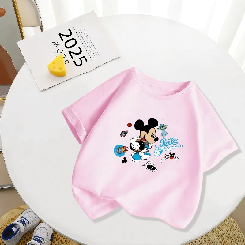 

Children's T-shirt Cute Cartoon Mickey Print Pure Cotton Loose Casual Round Neck Parent-child Short Sleeved 2026 Summer