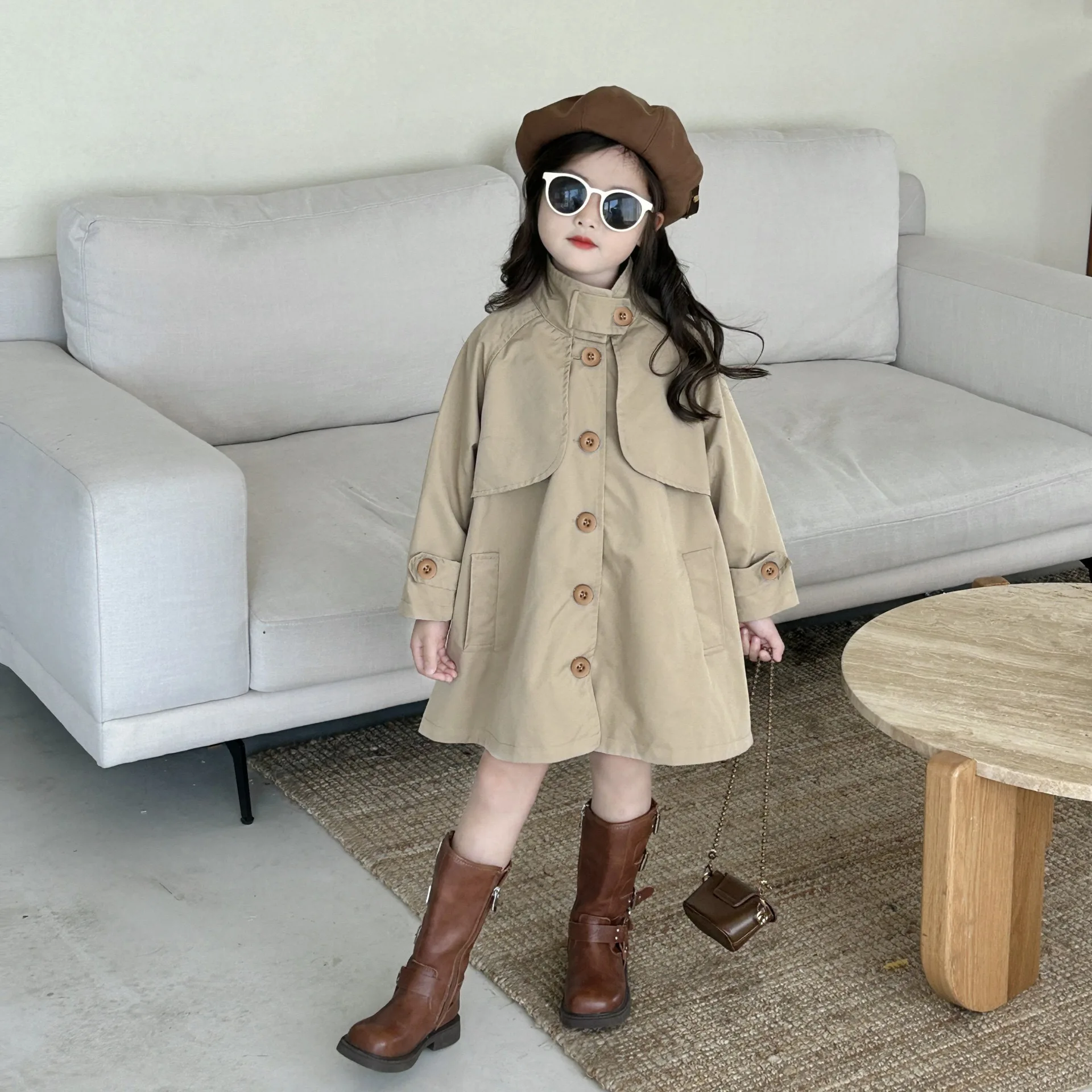 

Girls' Trench Coat 2025 Spring and Autumn New Fashionable and Temperament Children's Mid Long Length Korean Style Jacket