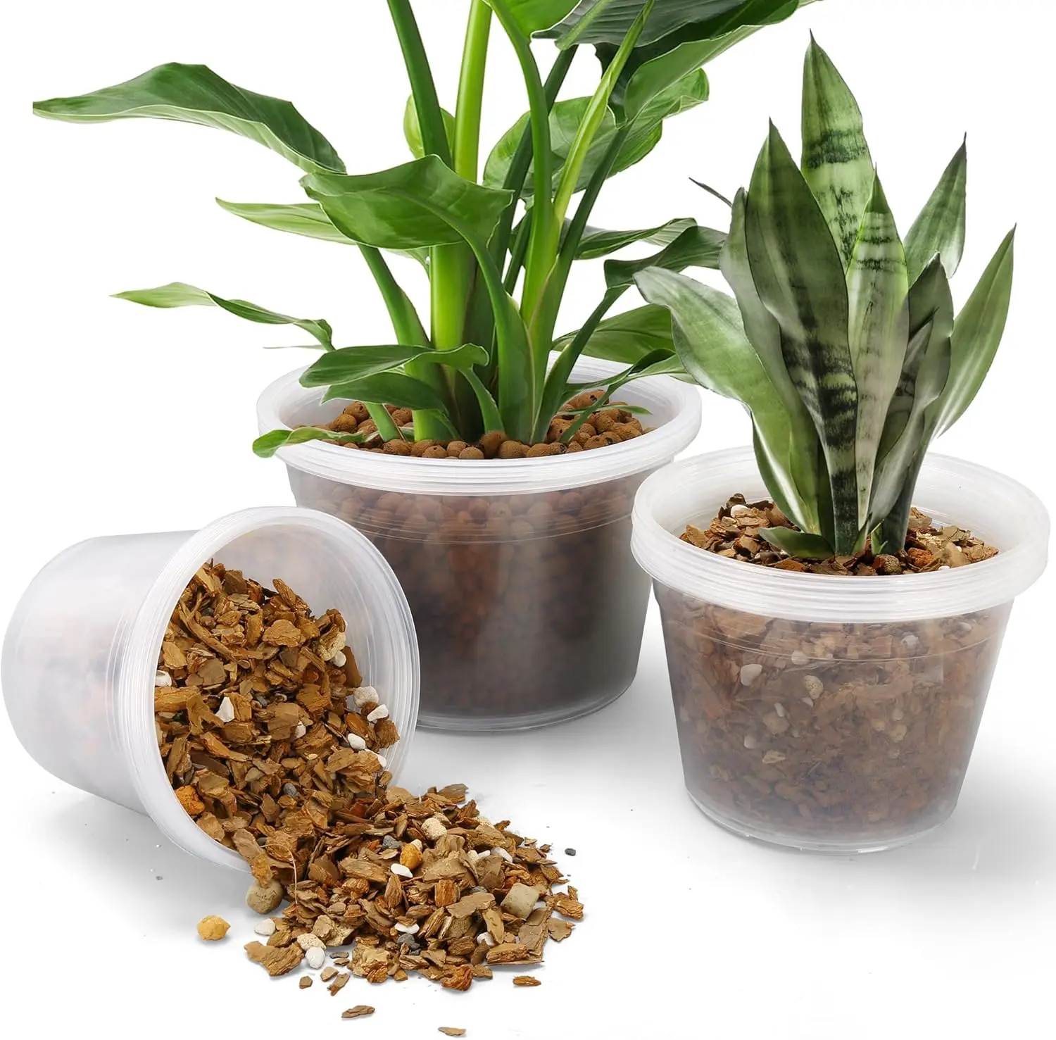 

8/10/12 Inch Nursery Pots, 12 Pack Large Clear Nursery Pots with Drainage Holes, Durable Plastic Clear Pots for Plants I