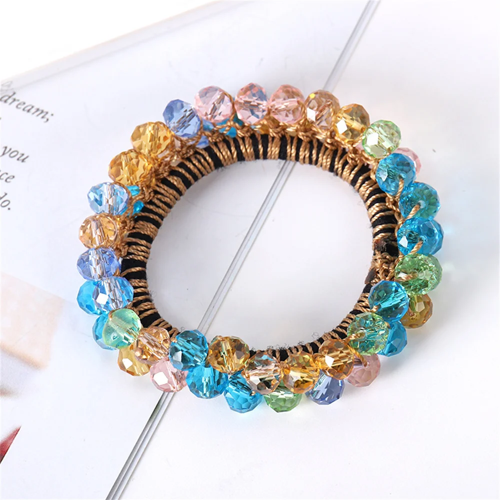 Korean Pearl Beaded Hair Ties Scrunchies Crystal Elastic Hairband Ponytail Holders Women Hair Rope Rubber Gum Hair Accessories