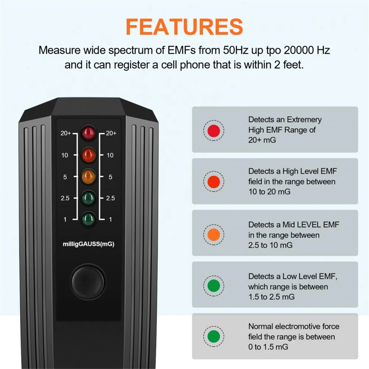 

B66C Radioactive Detector LED Indicators Radioactive Meter Precise Positioning 50/60Hz Frequency Monitoring EMF Tester-B