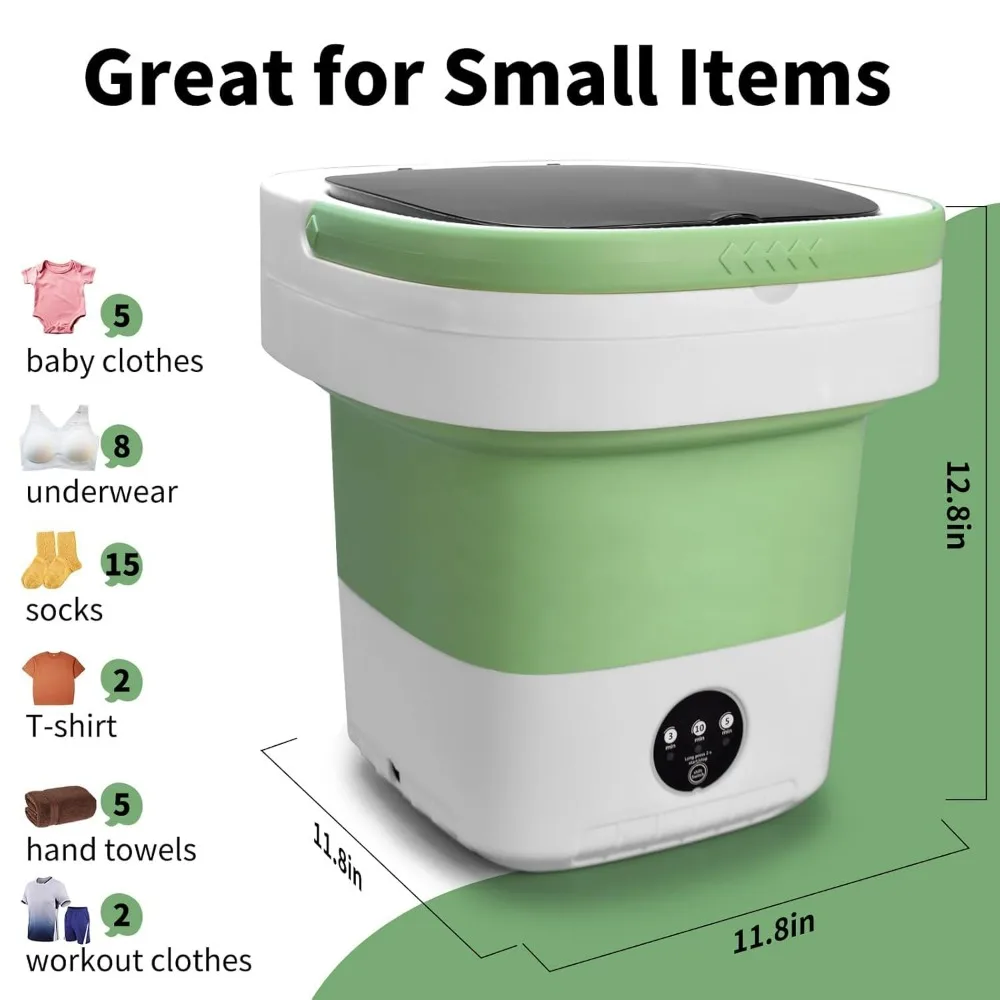 Machine à laver portable pliable avec 3 modes, lave-linge et sèche-linge, livres profonds, convient aux sous-vêtements, vêtements de bébé, chaussettes, 12L