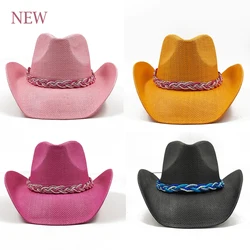 2024 Summer Straw Cowboy Hat Women's Fashion Cowgirl Straw Hat Pink Hat Men's Western Cowboy Hat Summer Travel Visor Hat