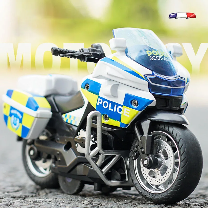 

Simulated Iron Cavalry Police Motorcycle Recoil Alloy Car 4d Model Cool Racing Car with Lights Children's Toys Christmas Gift